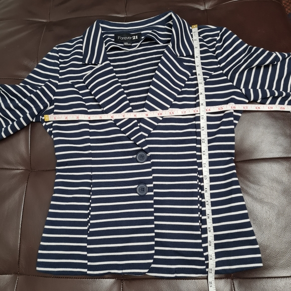 Forever 21 Navy White Stripes Blazer Jacket Women's Size M - Picture 15 of 16